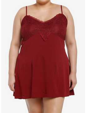 Thorn & Fable Maroon Lace Slip Dress Plus Size, , hi-res