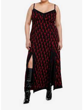 Social Collision Black & Red Dagger Maxi Slip Dress Plus Size, , hi-res