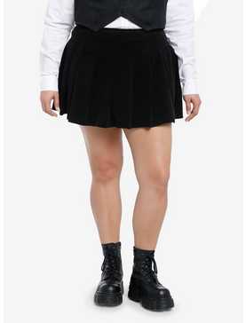 Social Collision Black Corduroy Pleated Skirt Plus Size, , hi-res