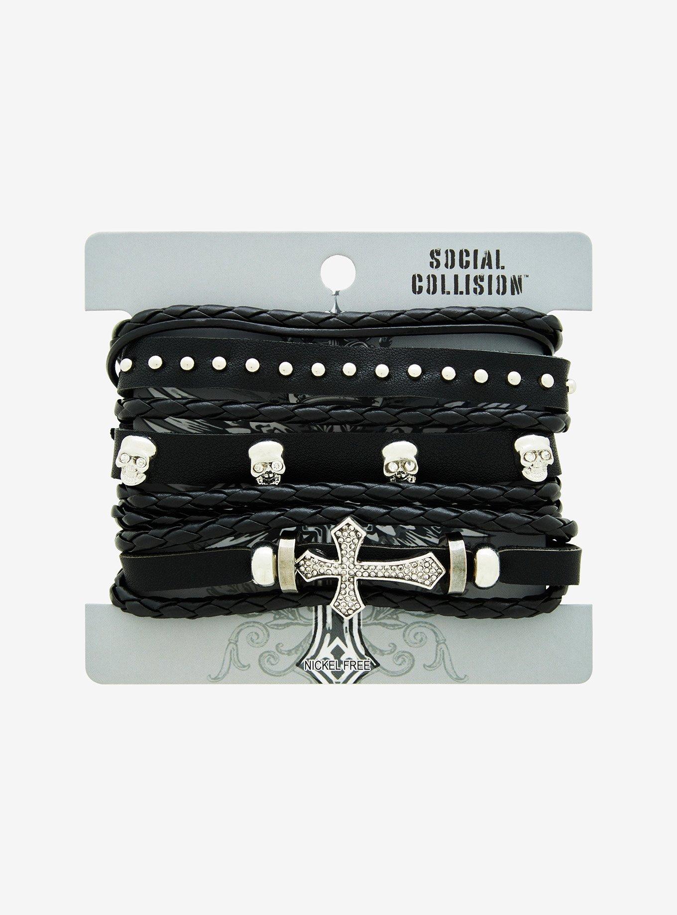 Social Collision Skull Cross Cuff Set, , hi-res