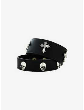 Social Collision Cross & Skull Cuff Bracelet Set, , hi-res