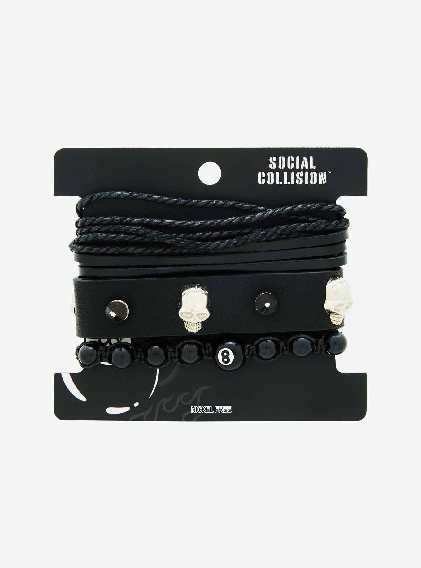 Social Collision Skulls & Spikes Bracelet Set, , hi-res