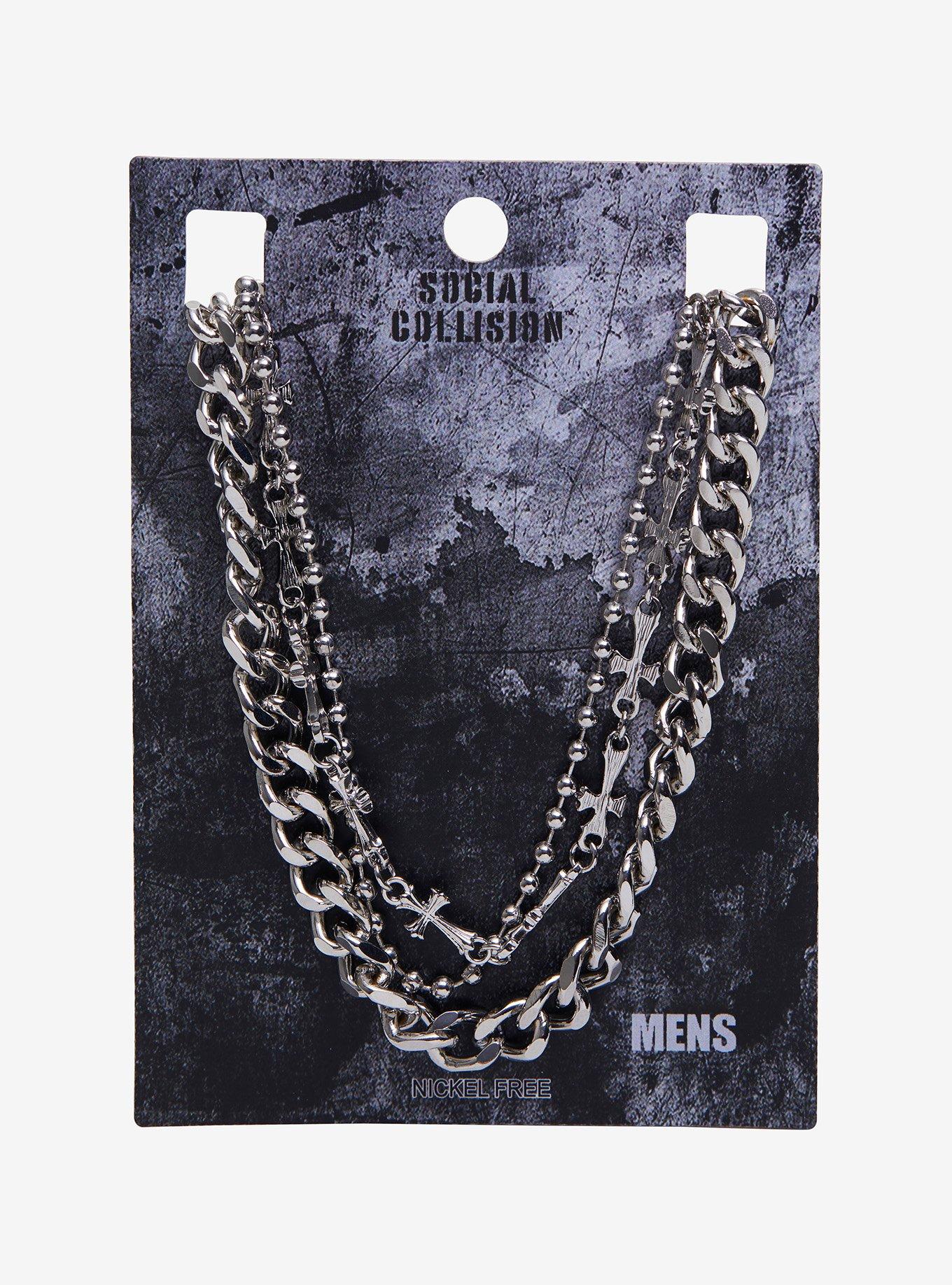 Social Collision Silver Cross Guys Chain Necklace Set, , hi-res