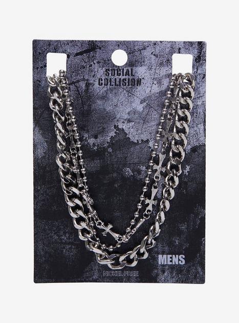 Social Collision Silver Cross Guys Chain Necklace Set | Hot Topic