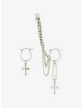 Social Cross Gothic Cross Chain Cuff Earrings, , hi-res