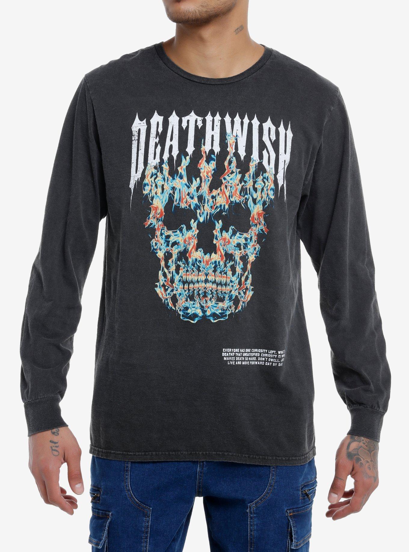 Social Collision® Death Wish Skull Flames Long-Sleeve T-Shirt, , hi-res