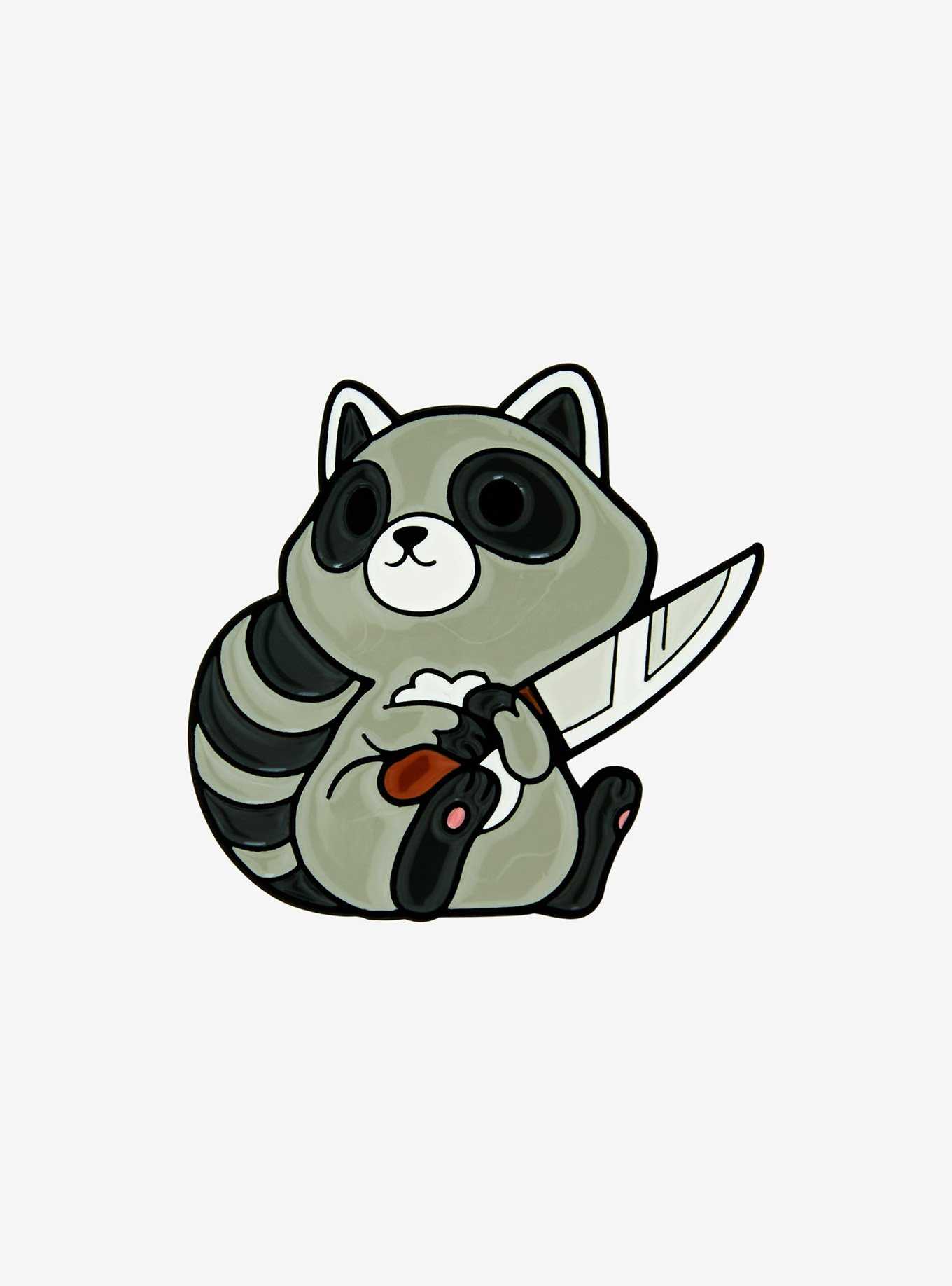 Raccoon With Knife Enamel Pin, , hi-res