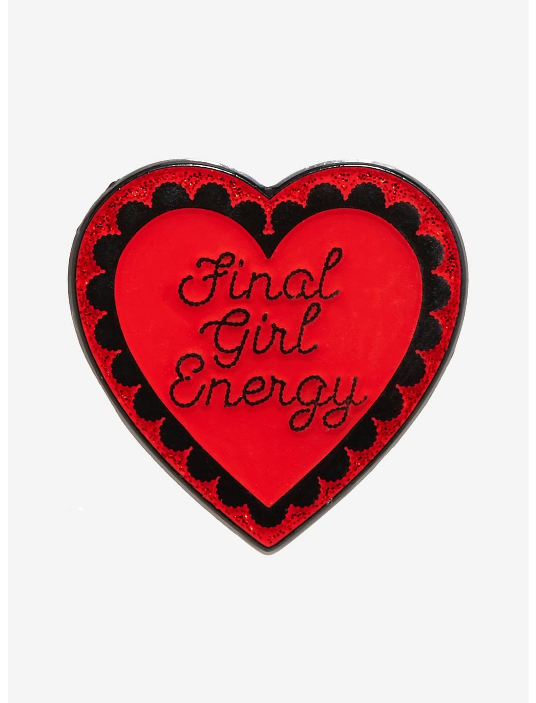Final Girl Energy Glitter Heart Enamel Pin, , hi-res