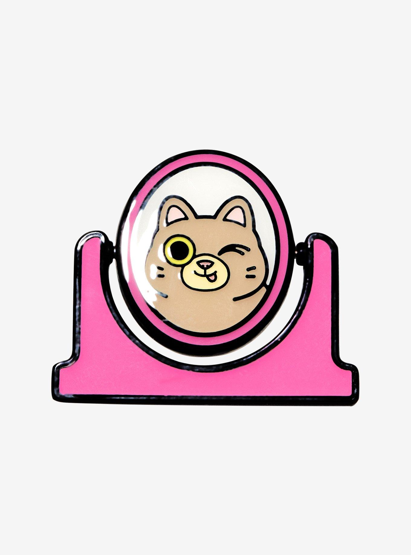 Cat Mirror Spinning Enamel Pin, , hi-res