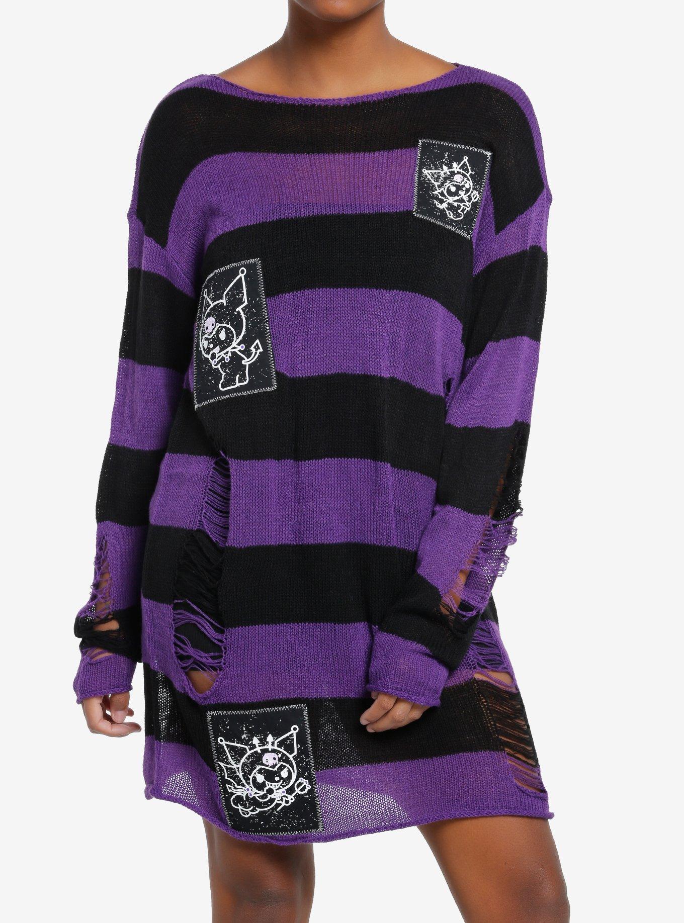 Kuromi Patches Stripe Girls Knit Sweater Dress