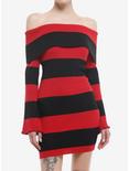 Black & Red Stripe Off-The-Shoulder Long-Sleeve Dress, BLACK, hi-res