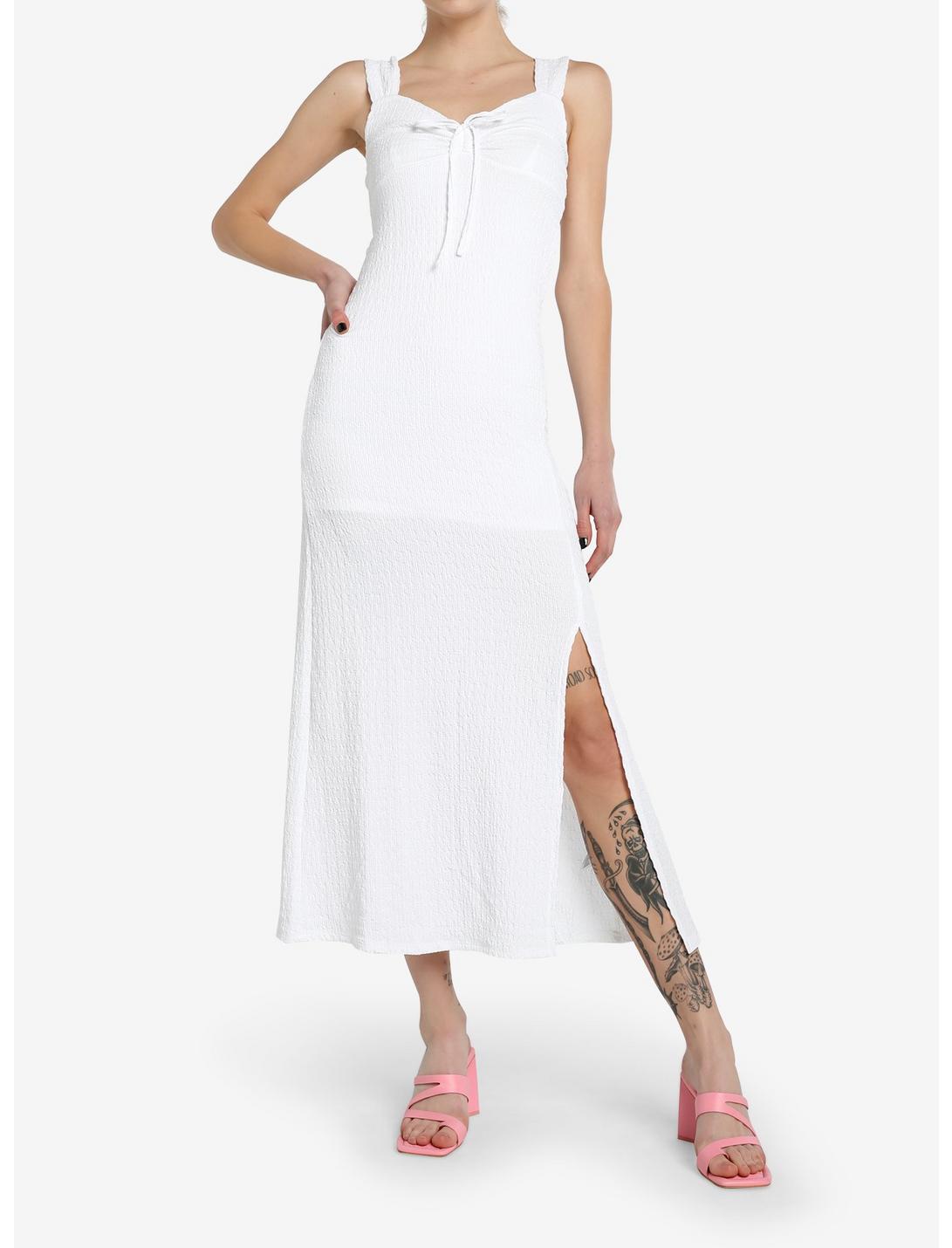 White Textured Slit Maxi Dress, , hi-res