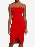 Cosmic Aura Red Asymmetrical Ruffle Wrap Dress, RED, hi-res