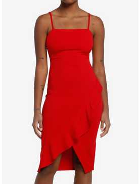 Cosmic Aura Red Asymmetrical Ruffle Wrap Dress, , hi-res