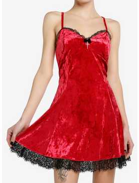 Social Collision Red Velvet Lace Slip Dress, , hi-res