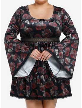 Thorn & Fable Rose Moth Velvet Bell Sleeve Dress Plus Size, , hi-res