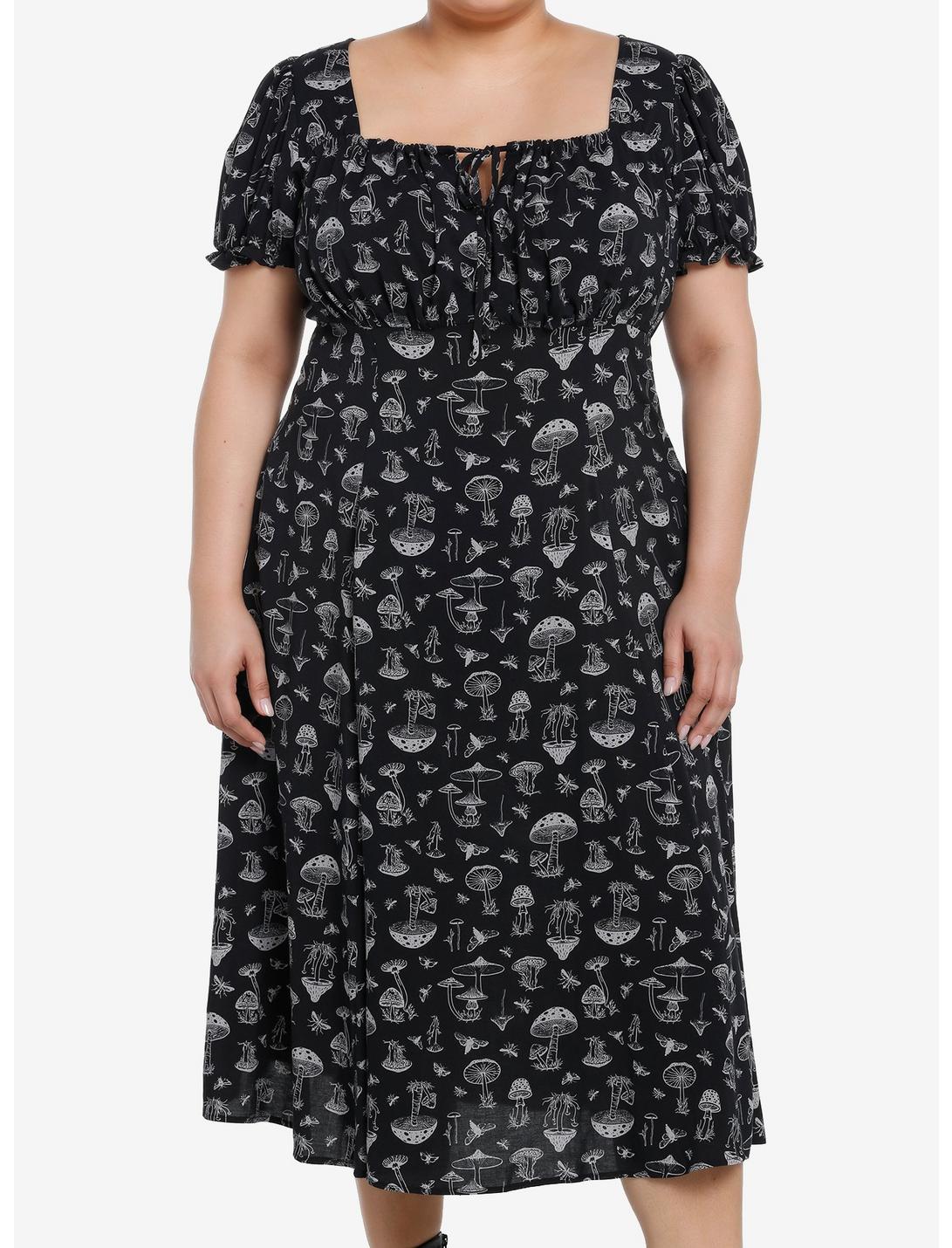 Thorn & Fable Black & Grey Mushroom Puff Sleeve Maxi Dress Plus Size, GREY, hi-res
