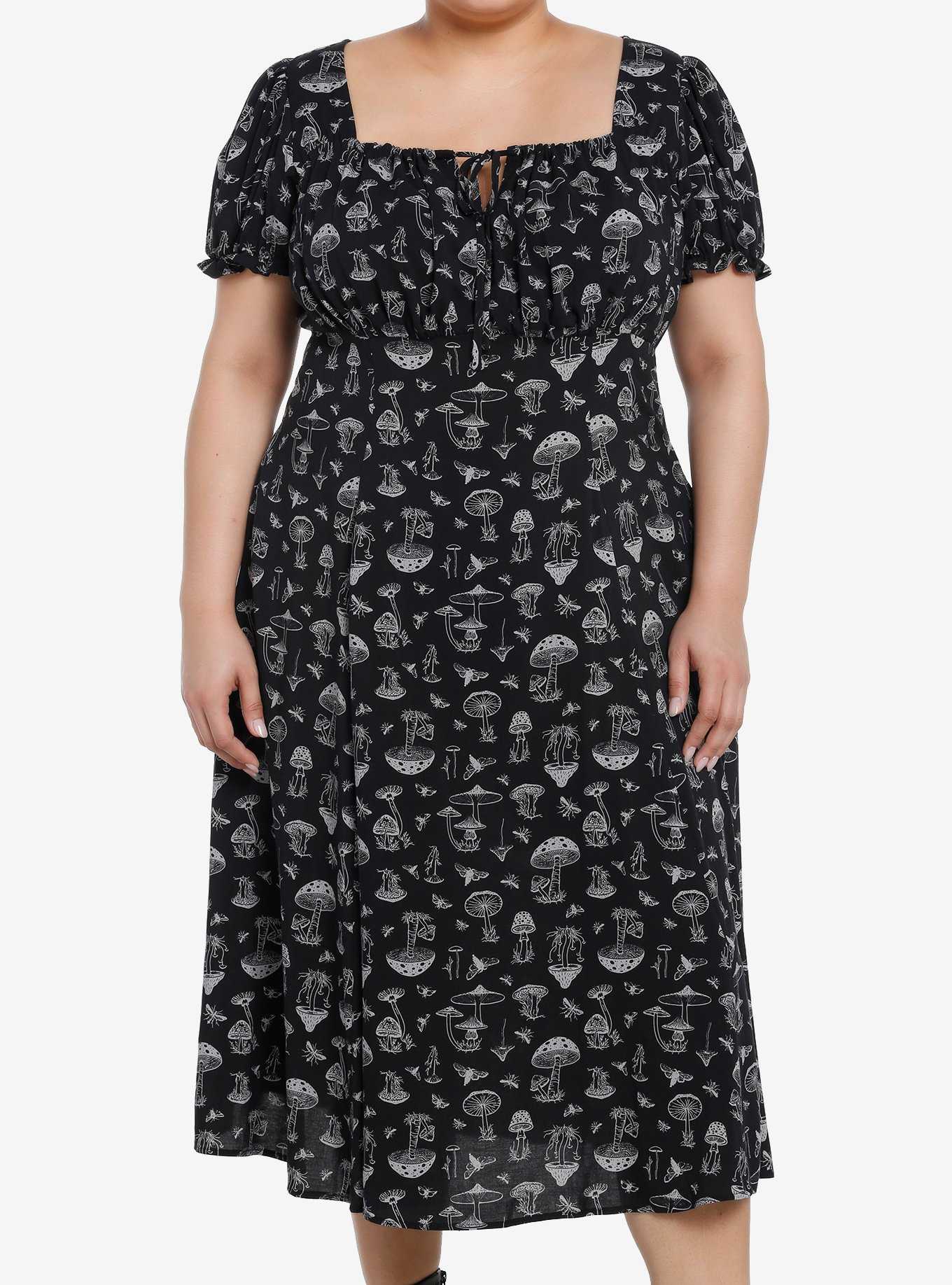 Thorn & Fable Black & Grey Mushroom Puff Sleeve Maxi Dress Plus Size, , hi-res