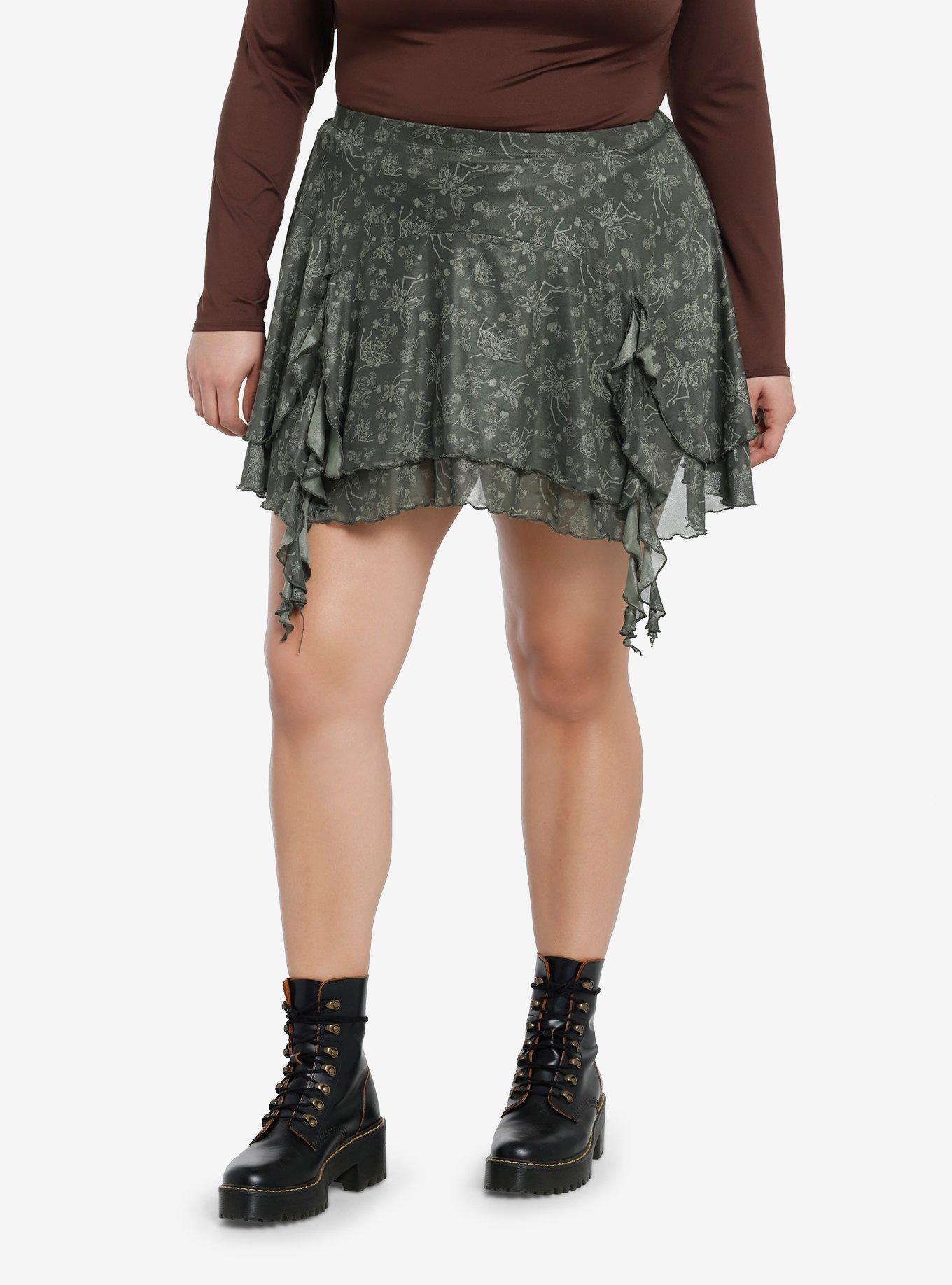 Thorn & Fable Skeleton Fairy Ruffle Mini Skirt Plus Size, GREEN, hi-res