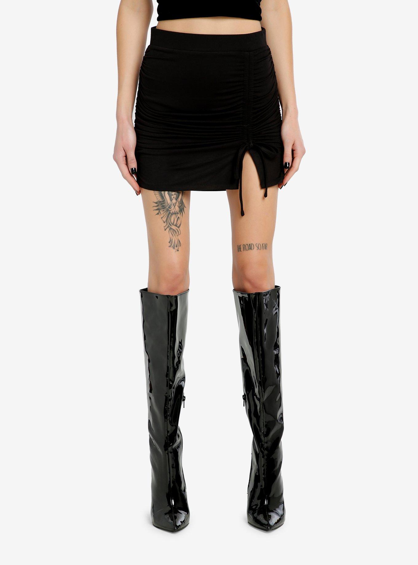 Cosmic Aura Black Ruched Mini Skirt, BLACK, hi-res