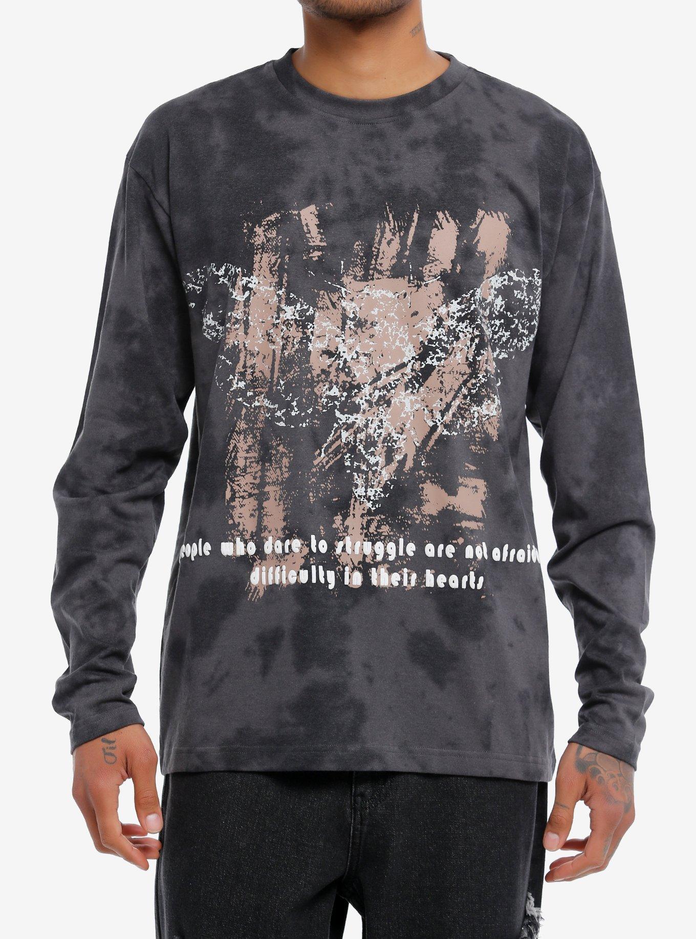 Distressed Moth Dark Wash Long-Sleeve T-Shirt, , hi-res