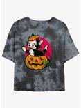 Disney100 Halloween Figaro Inside A Pumpkin Women's Tie-Dye Crop T-Shirt, BLKCHAR, hi-res