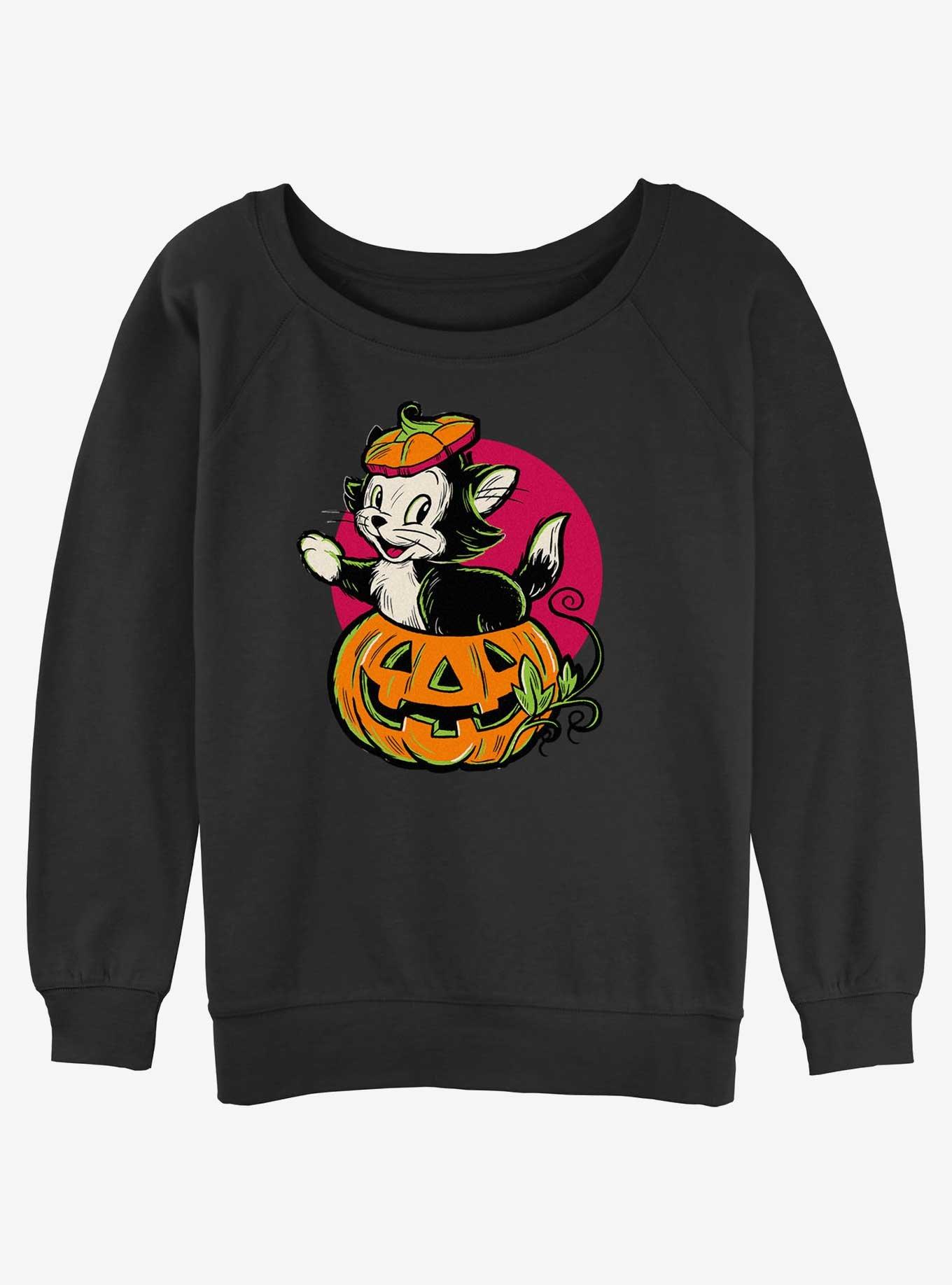 Disney100 Halloween Figaro Inside A Pumpkin Women's Slouchy Sweatshirt, , hi-res