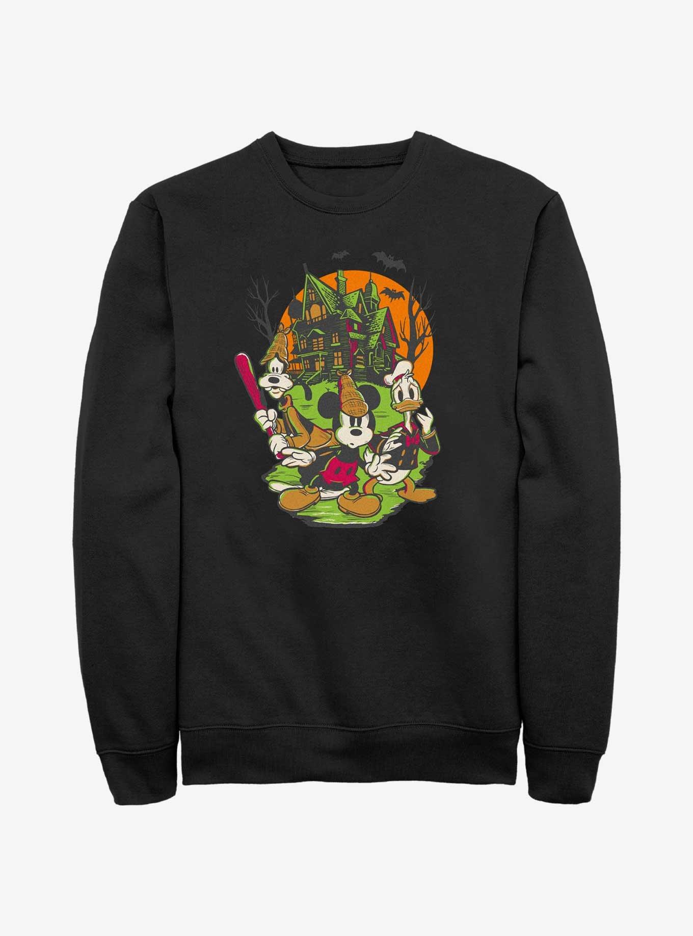 Disney100 Halloween Mickey Goofy and Donald Haunted House Sweatshirt, , hi-res