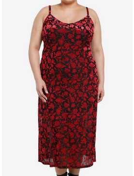Social Collision Black & Red Roses Velvet Midaxi Dress Plus Size, , hi-res