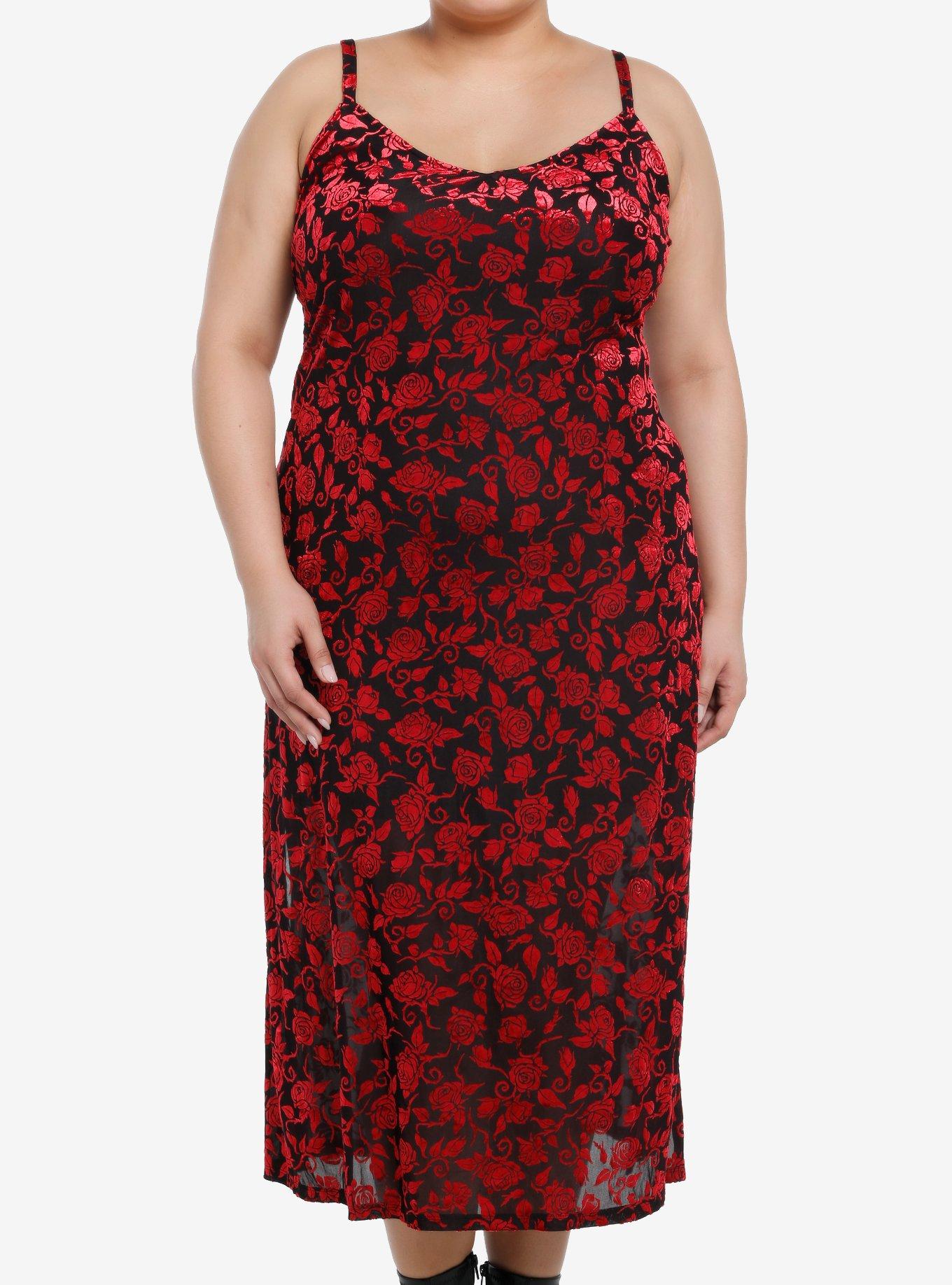 Plus size black outlet dress with red roses