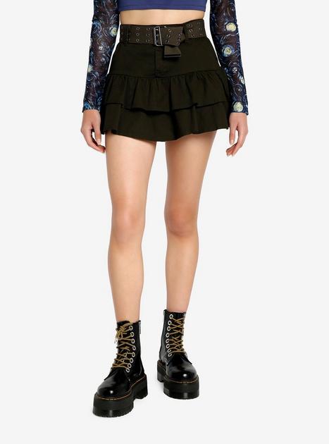 Social Collision Green Ruffle Tiered Skirt With Belt | Hot Topic