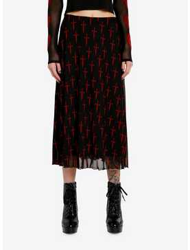 Social Collision Black & Red Dagger Mesh Midi Skirt, , hi-res