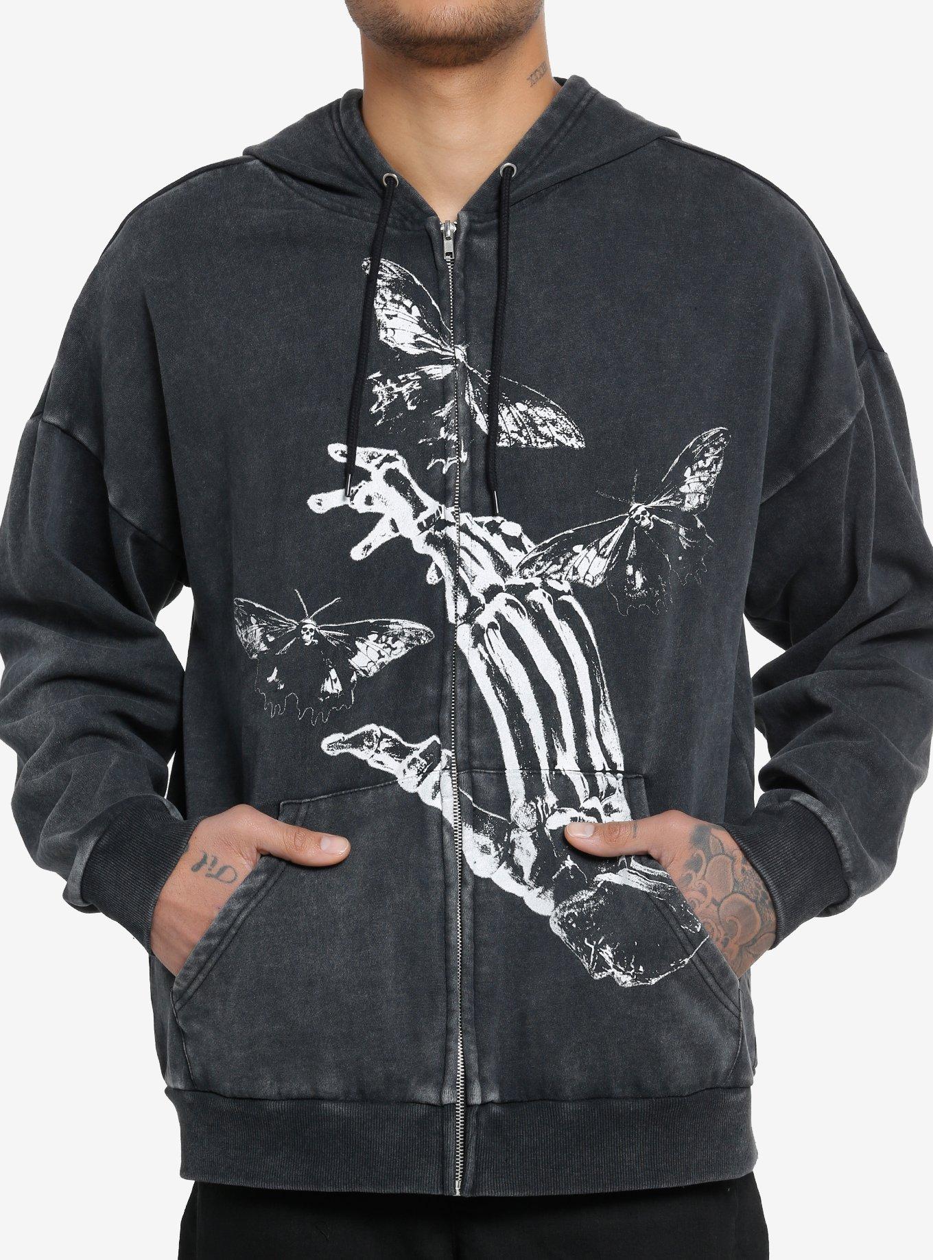 Cosmic Aura Skeleton Hand Moth Oversized Hoodie, , hi-res