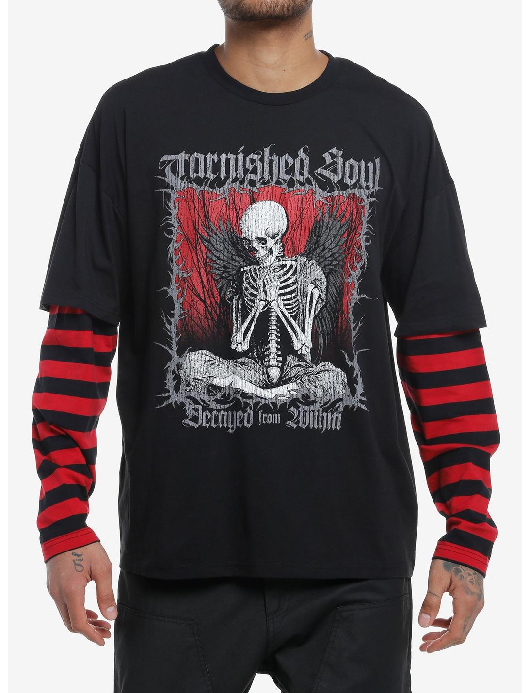 Social Collision® Tarnished Soul Angel Stripe Twofer Long-Sleeve T-Shirt, RED, hi-res