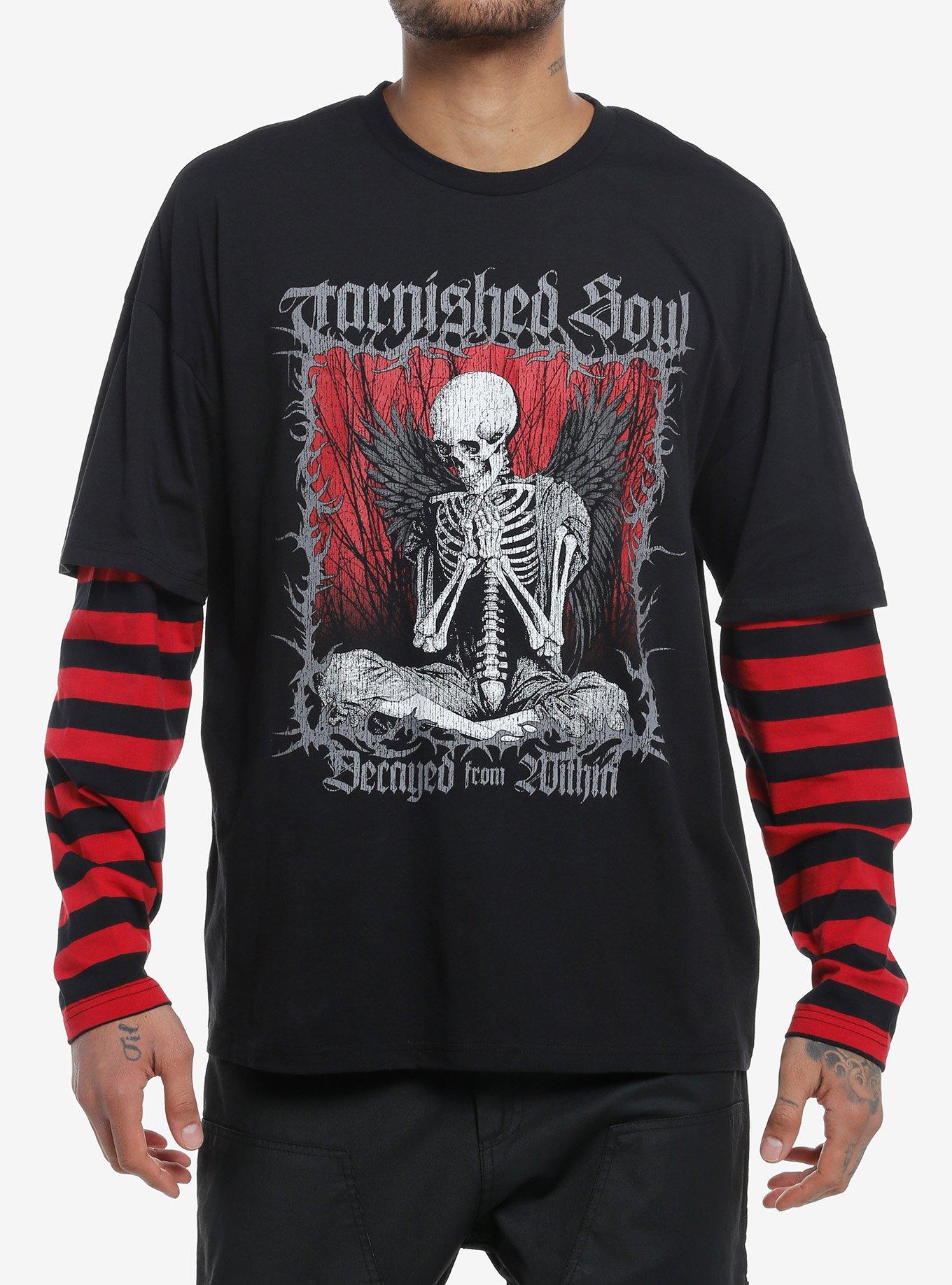 Social Collision® Tarnished Soul Angel Stripe Twofer Long-Sleeve T-Shirt, RED, hi-res