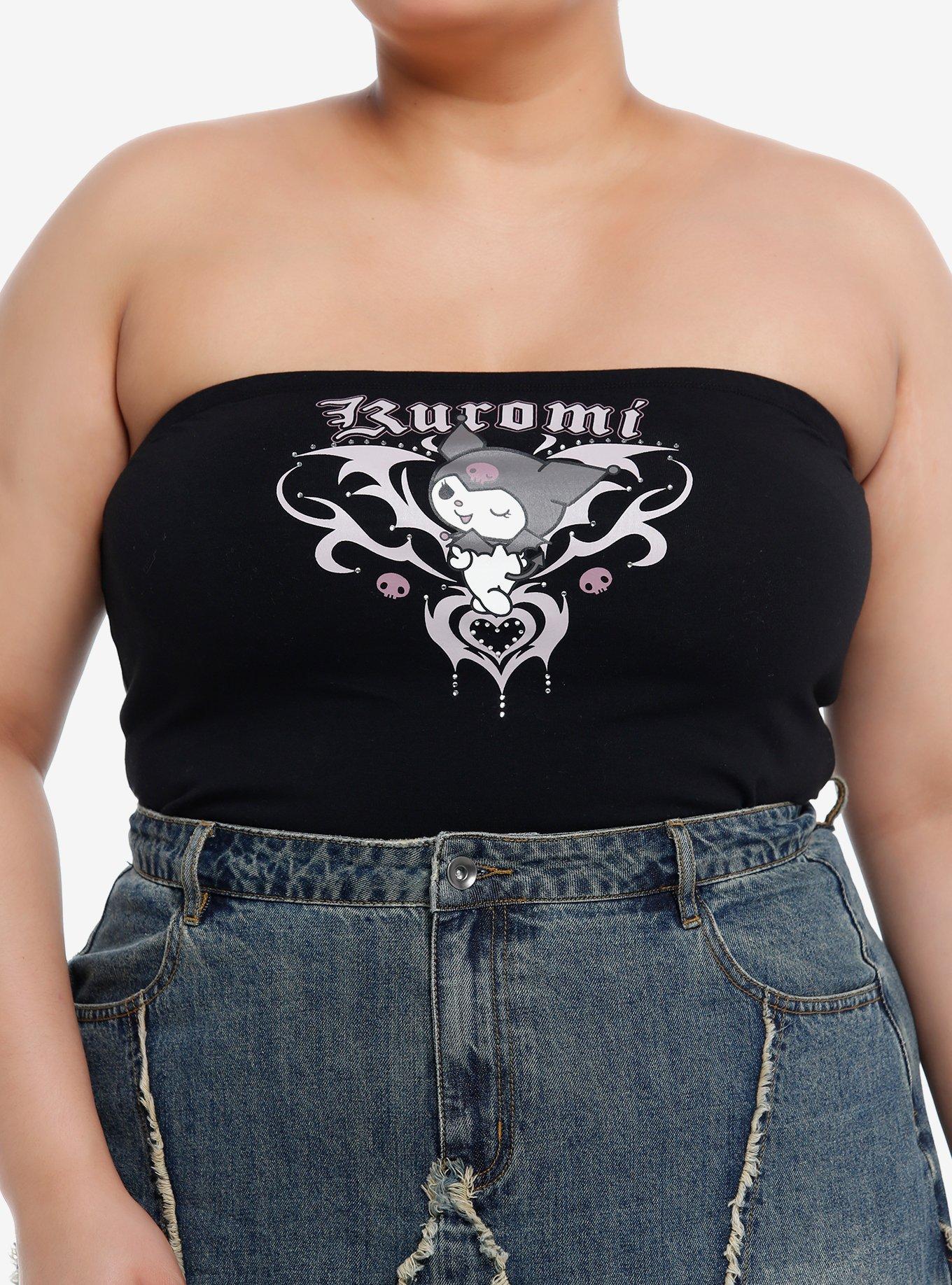 Kuromi Y2K Rhinestone Girls Crop Tube Top Plus Size, , hi-res