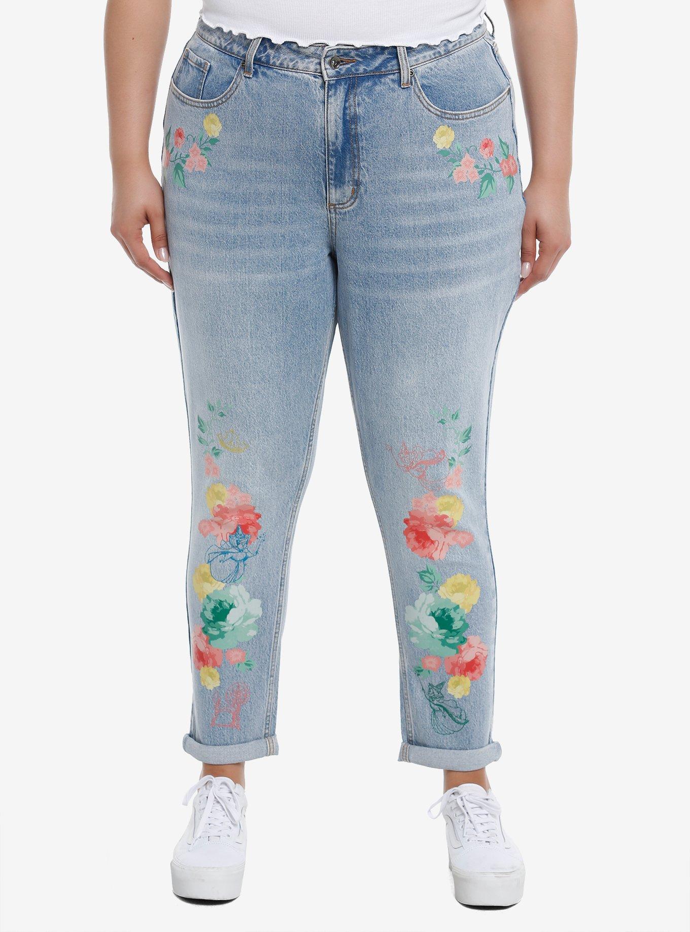 Disney Sleeping Beauty Three Good Fairies Mom Jeans Plus Size, MEDIUM WASH, hi-res