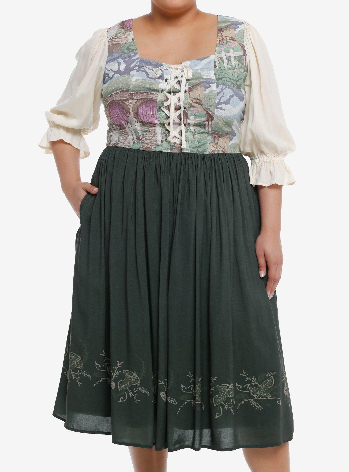 The Lord Of The Rings The Shire Hobbit Lace-Up Dress Plus Size, MULTI, hi-res