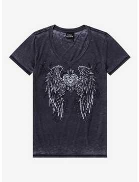 Social Collision Winged Heart Rhinestone Burnout Girls T-Shirt, , hi-res