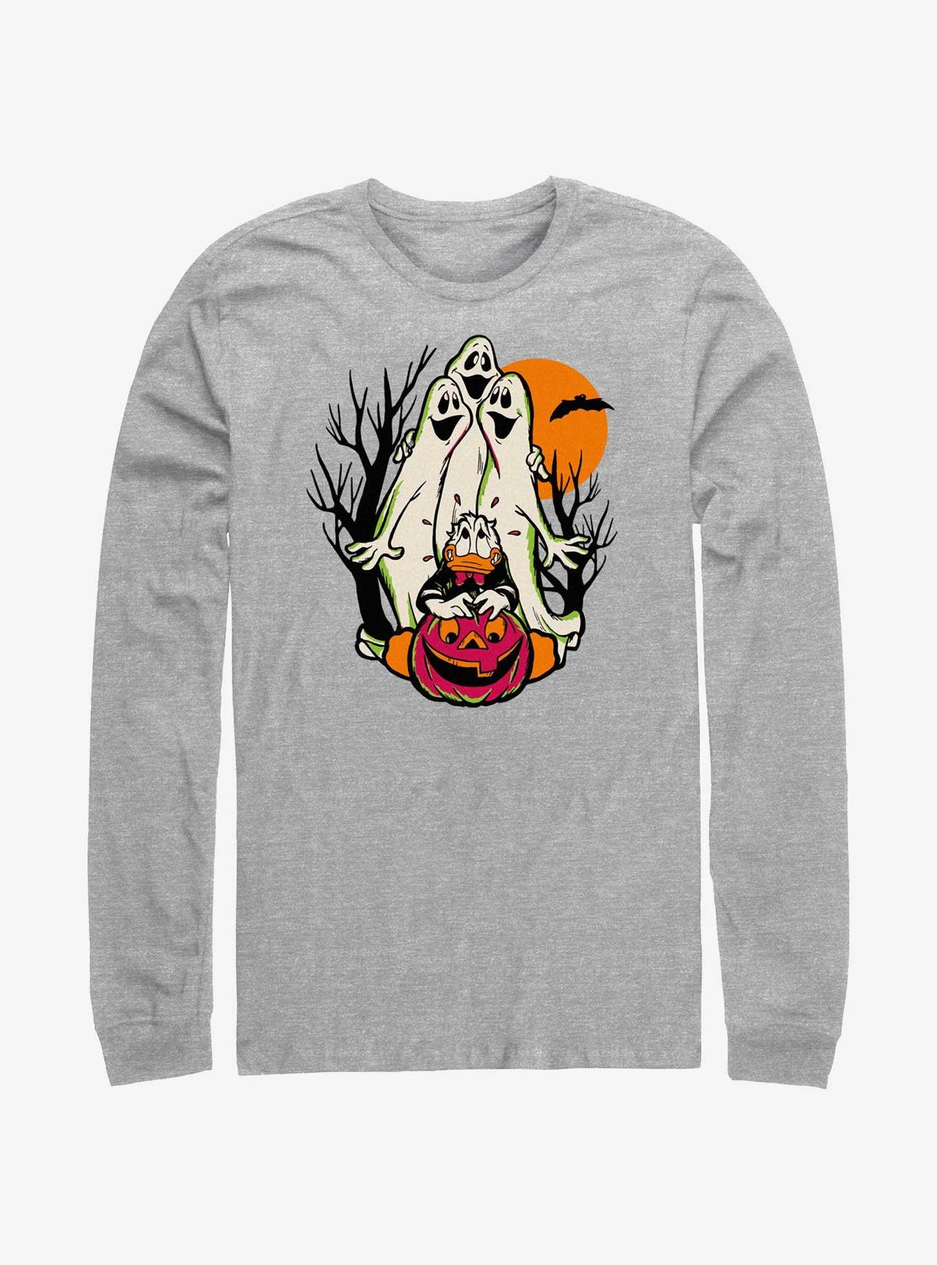 Disney100 Halloween Spooky Ghosts Scared Donald Long-Sleeve T-Shirt, ATH HTR, hi-res