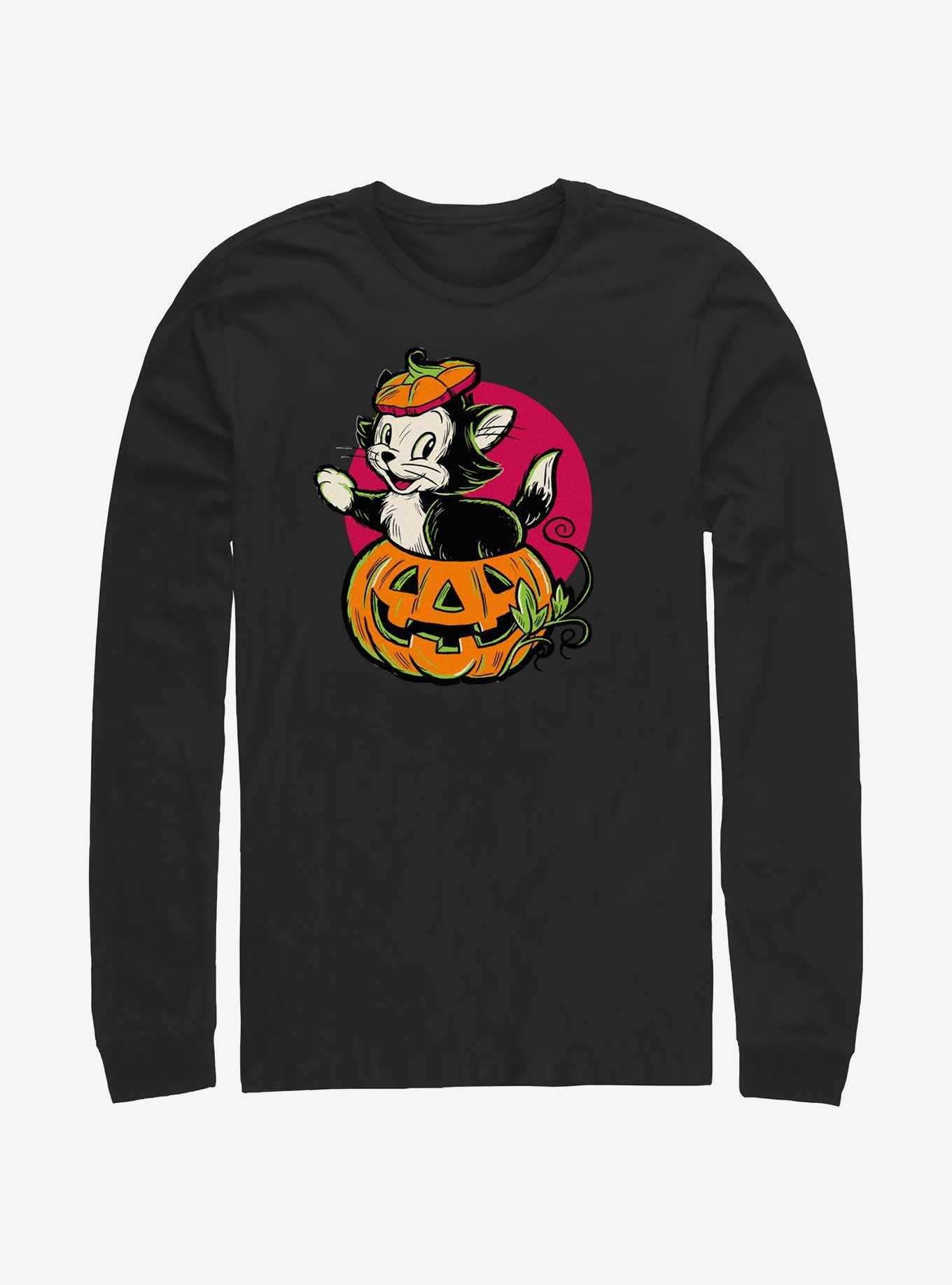 Disney100 Halloween Pinocchio Figaro Inside A Pumpkin Long-Sleeve T-Shirt, , hi-res