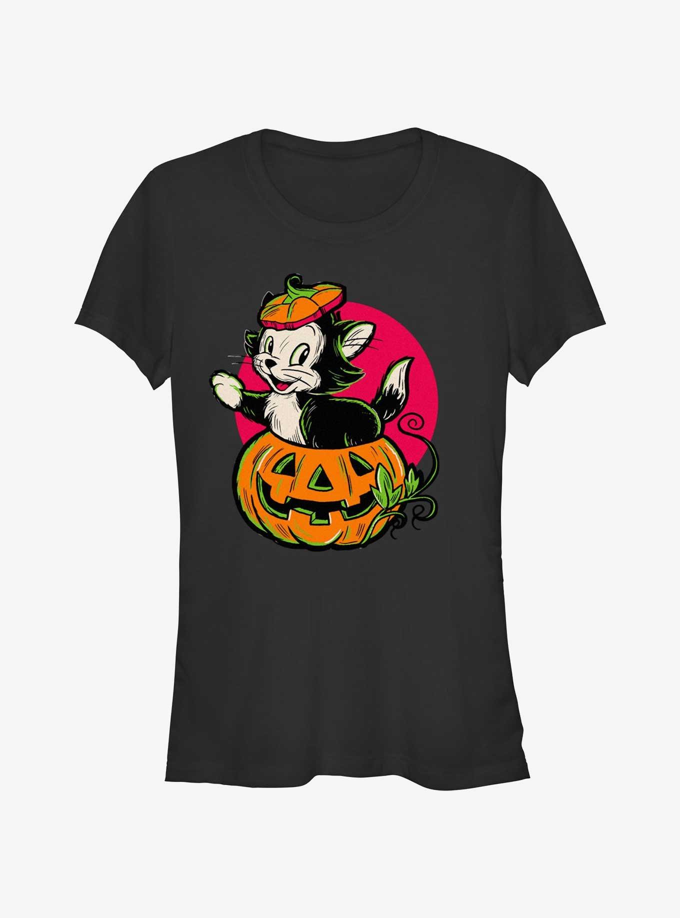 Disney100 Halloween Pinocchio Figaro Inside A Pumpkin Girls T-Shirt, BLACK, hi-res