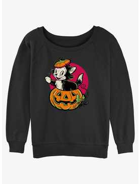 Disney100 Halloween Pinocchio Figaro Inside A Pumpkin Girls Slouchy Sweatshirt, , hi-res