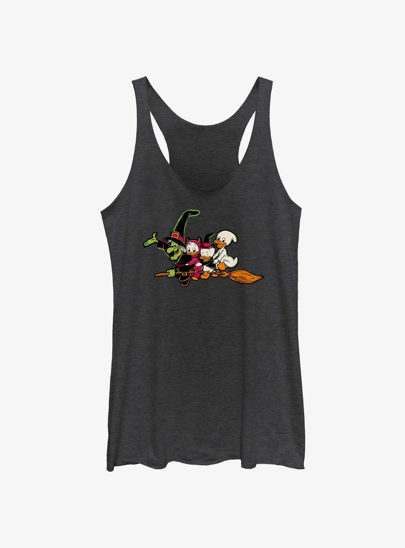 Disney100 Halloween Huey Dewey and Louie Flying Witch's Broom Girls Tank, BLK HTR, hi-res