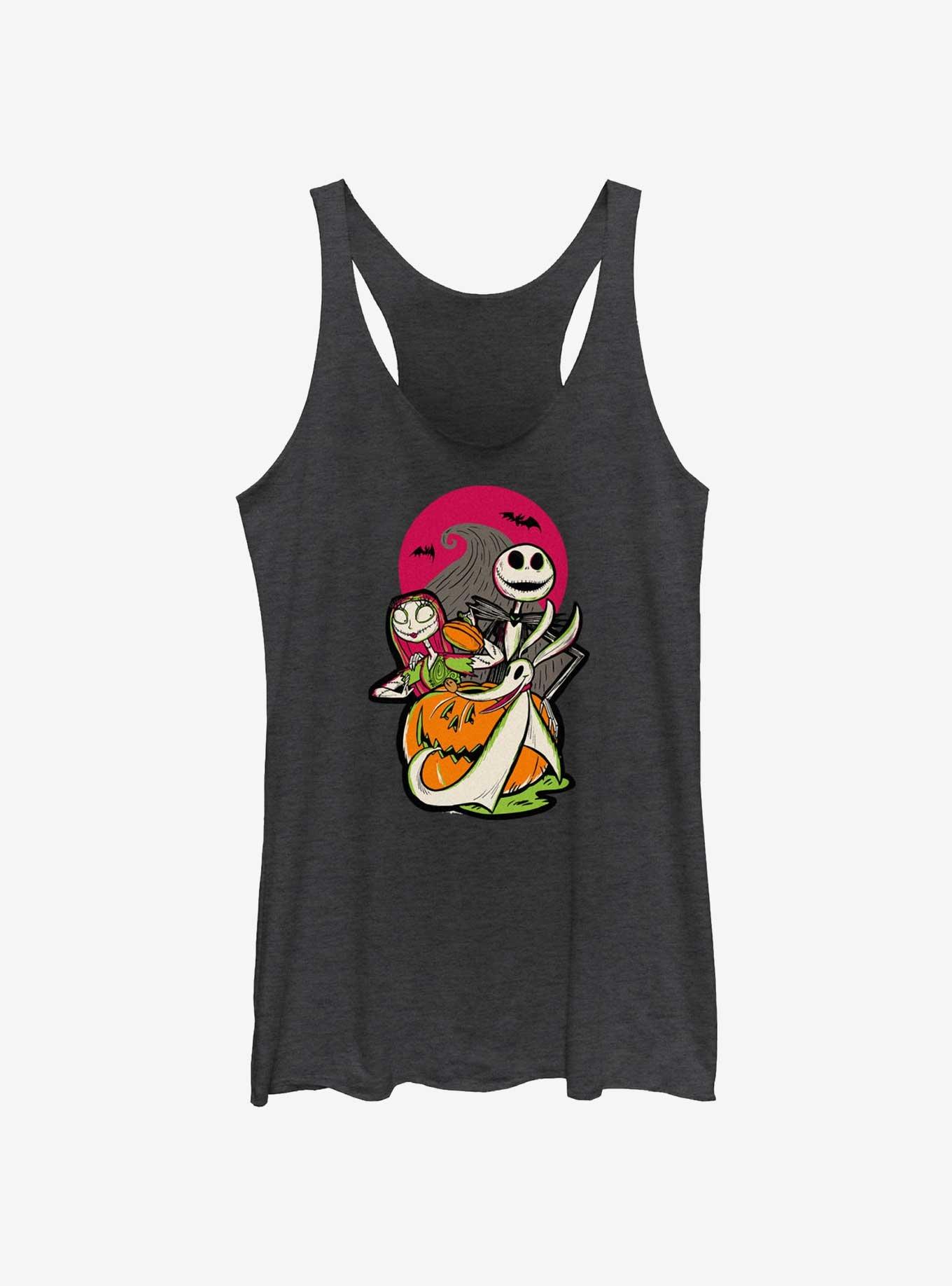 Disney100 Halloween The Nightmare Before Christmas Sally Jack And Zero Girls Tank Top, BLK HTR, hi-res