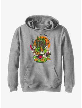 Disney100 Halloween Mickey Goofy and Donald Haunted House Youth Hoodie, , hi-res