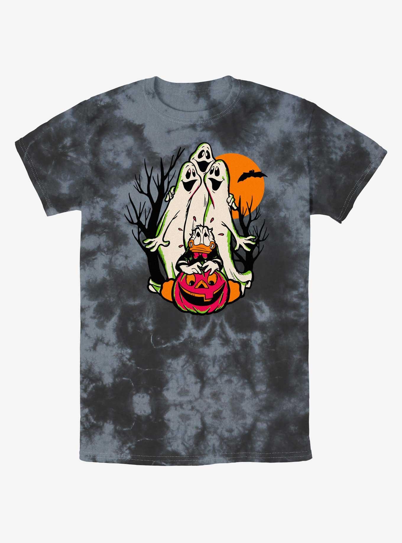 Disney100 Halloween Spooky Ghosts Scared Donald Tie-Dye T-Shirt, BLKCHAR, hi-res