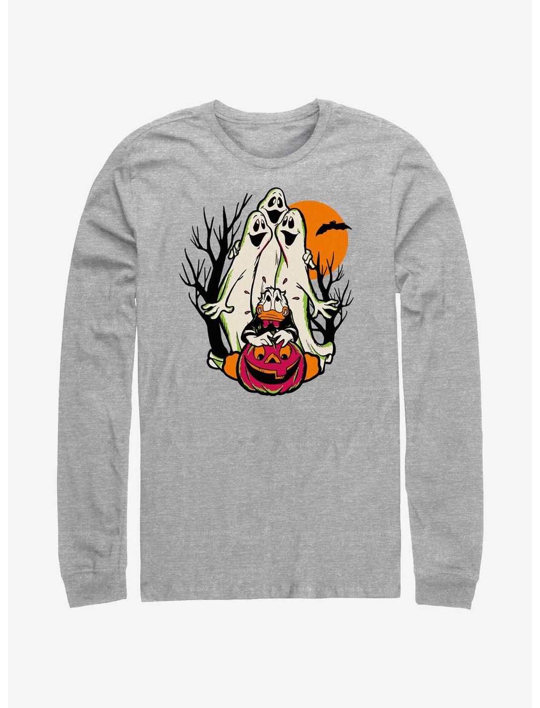 Disney100 Halloween Spooky Ghosts Scared Donald Long-Sleeve T-Shirt, ATH HTR, hi-res