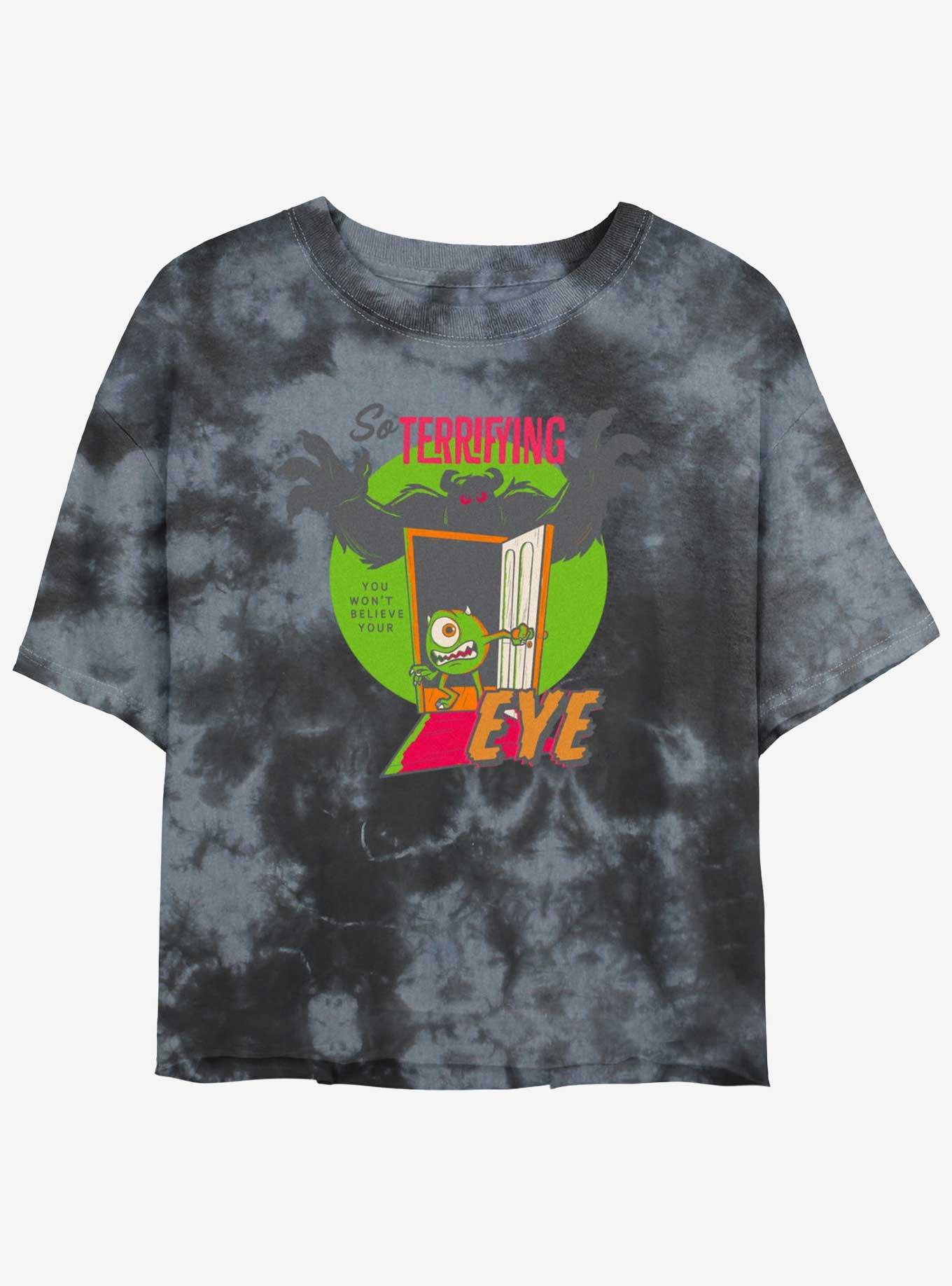 Disney100 Halloween Sulley & Mike So Terrifying You Won't Believe Your Eye Women's Tie-Dye Crop T-Shirt, BLKCHAR, hi-res