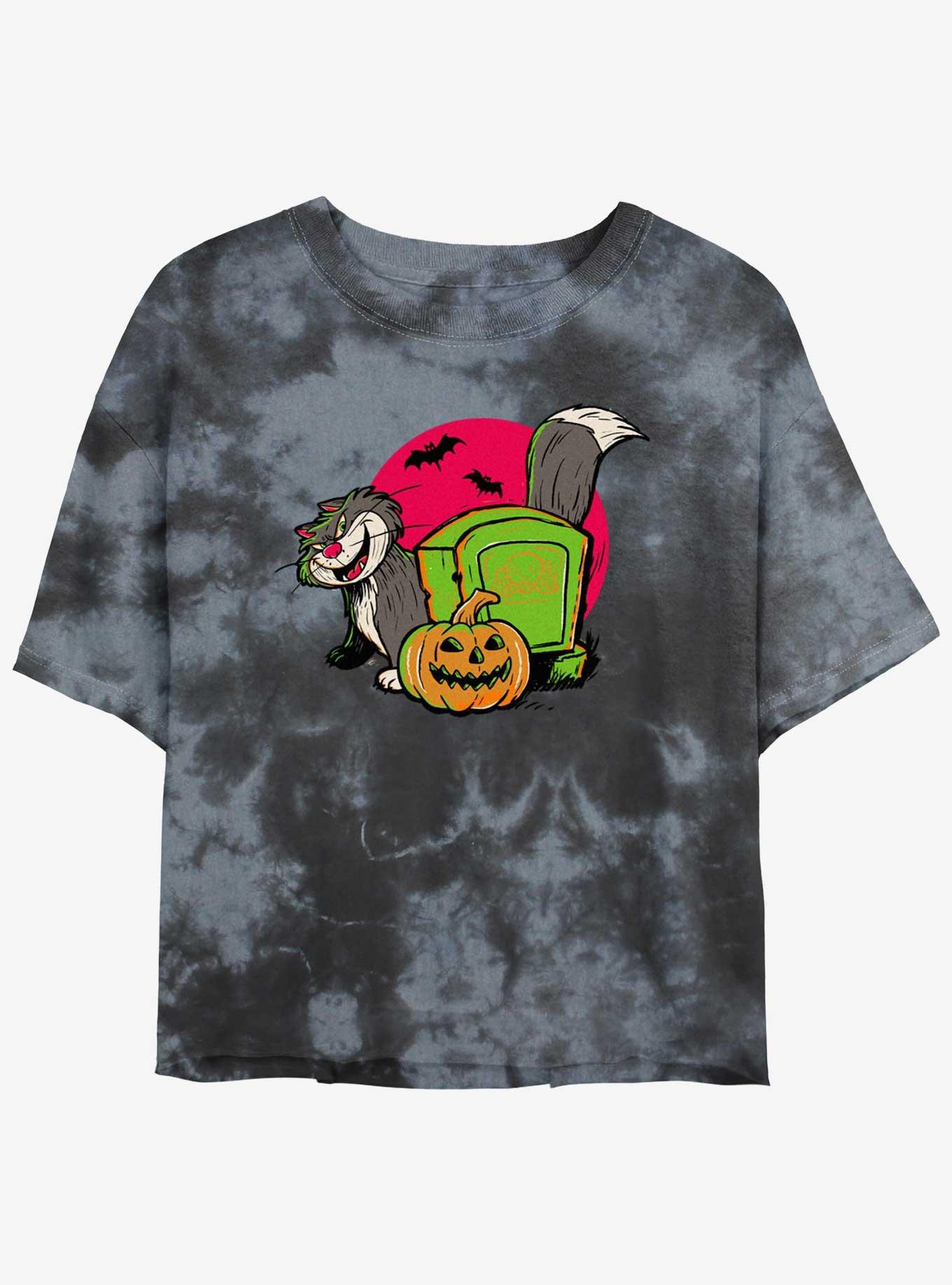 Disney100 Halloween Cat Lucifer Women's Tie-Dye Crop T-Shirt, BLKCHAR, hi-res